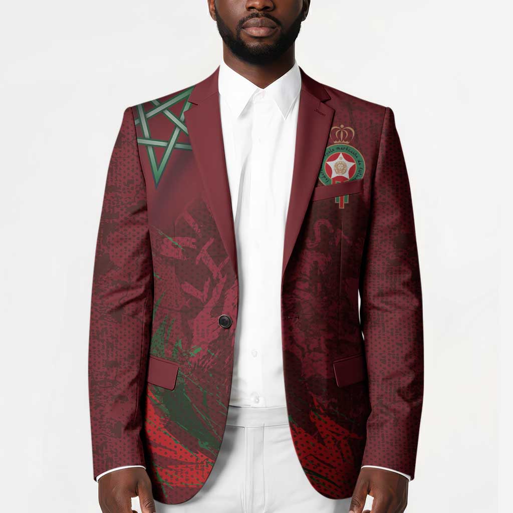 Custom Morocco National Football Blazer The Atlas Lions Grunge with National Flag - Wonder Print Shop