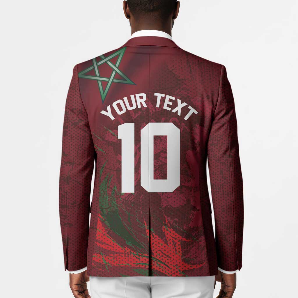 Custom Morocco National Football Blazer The Atlas Lions Grunge with National Flag - Wonder Print Shop