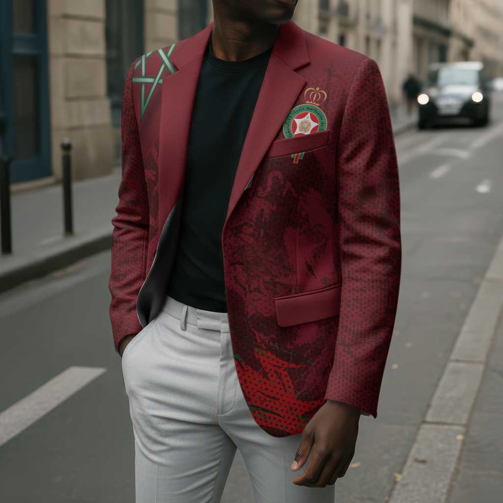 Custom Morocco National Football Blazer The Atlas Lions Grunge with National Flag - Wonder Print Shop
