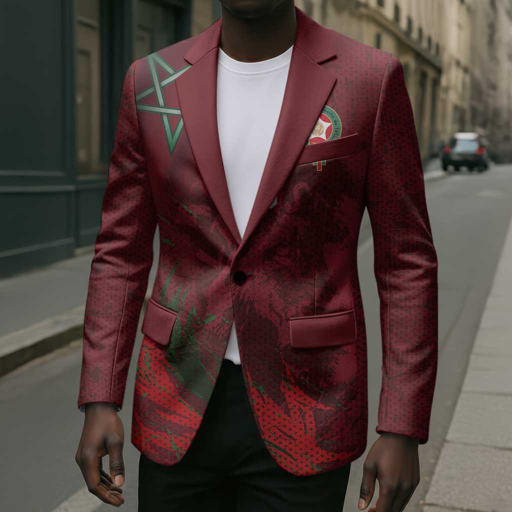 Custom Morocco National Football Blazer The Atlas Lions Grunge with National Flag - Wonder Print Shop