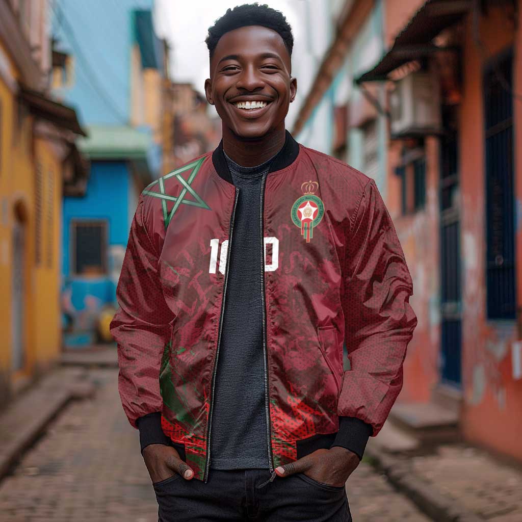 Custom Morocco National Football Bomber Jacket The Atlas Lions Grunge with National Flag - Wonder Print Shop