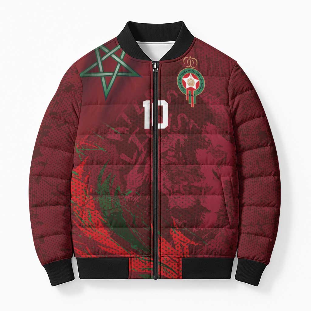 Custom Morocco National Football Bomber Puffer Jacket The Atlas Lions Grunge with National Flag - Wonder Print Shop