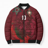 Custom Morocco National Football Bomber Puffer Jacket The Atlas Lions Grunge with National Flag - Wonder Print Shop