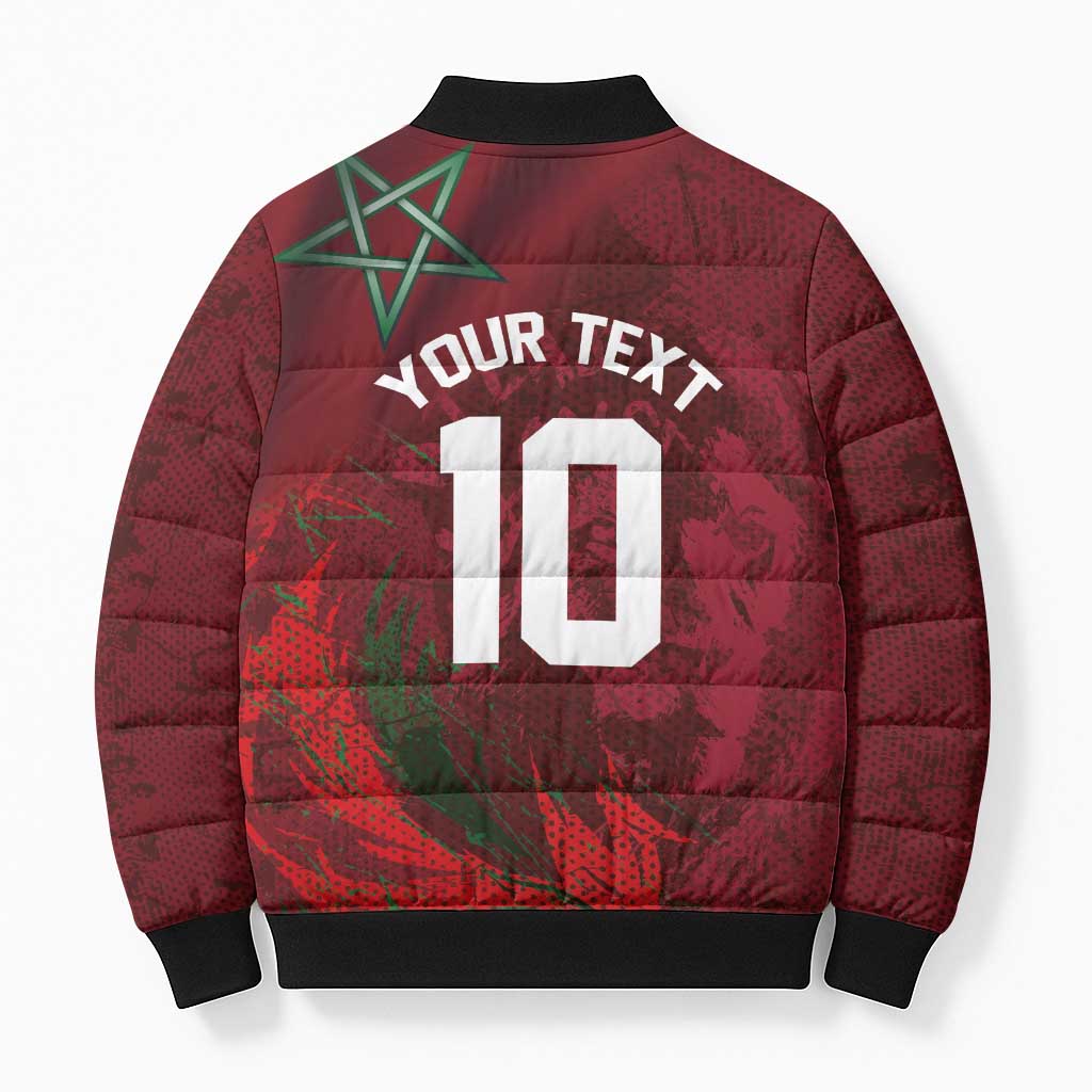 Custom Morocco National Football Bomber Puffer Jacket The Atlas Lions Grunge with National Flag - Wonder Print Shop