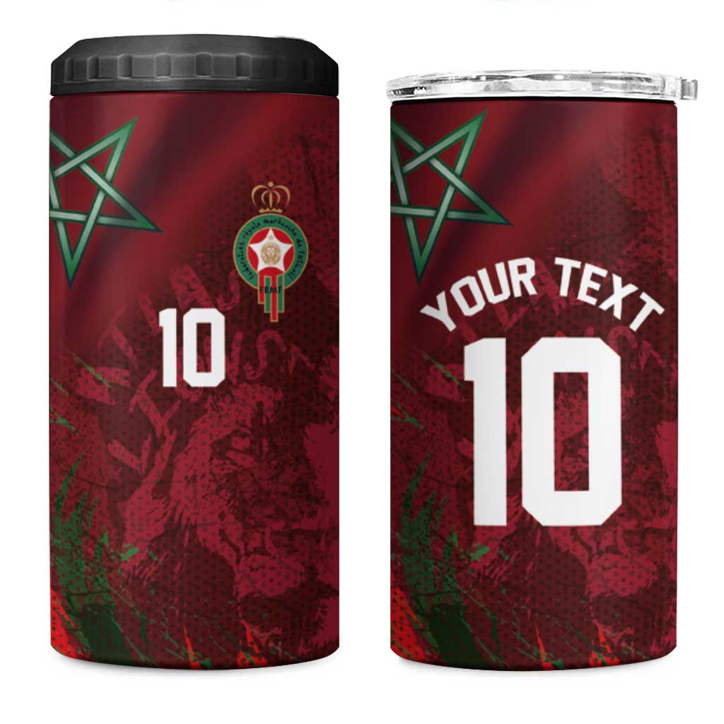Custom Morocco National Football 4 in 1 Can Cooler Tumbler The Atlas Lions Grunge with National Flag - Wonder Print Shop