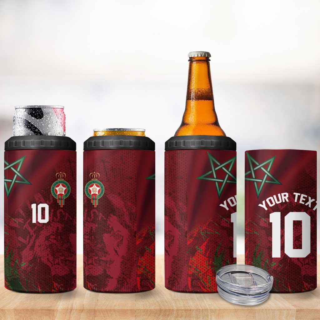Custom Morocco National Football 4 in 1 Can Cooler Tumbler The Atlas Lions Grunge with National Flag - Wonder Print Shop