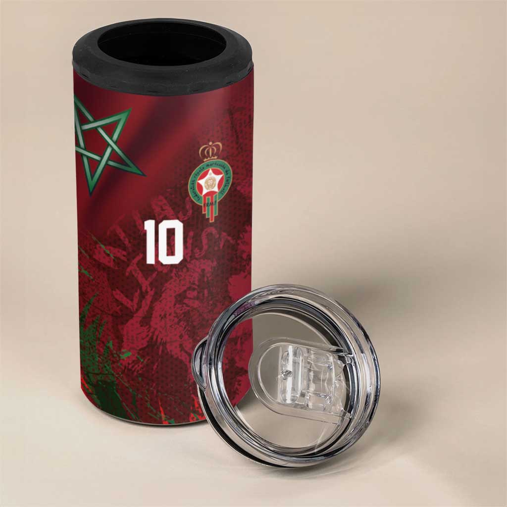 Custom Morocco National Football 4 in 1 Can Cooler Tumbler The Atlas Lions Grunge with National Flag - Wonder Print Shop