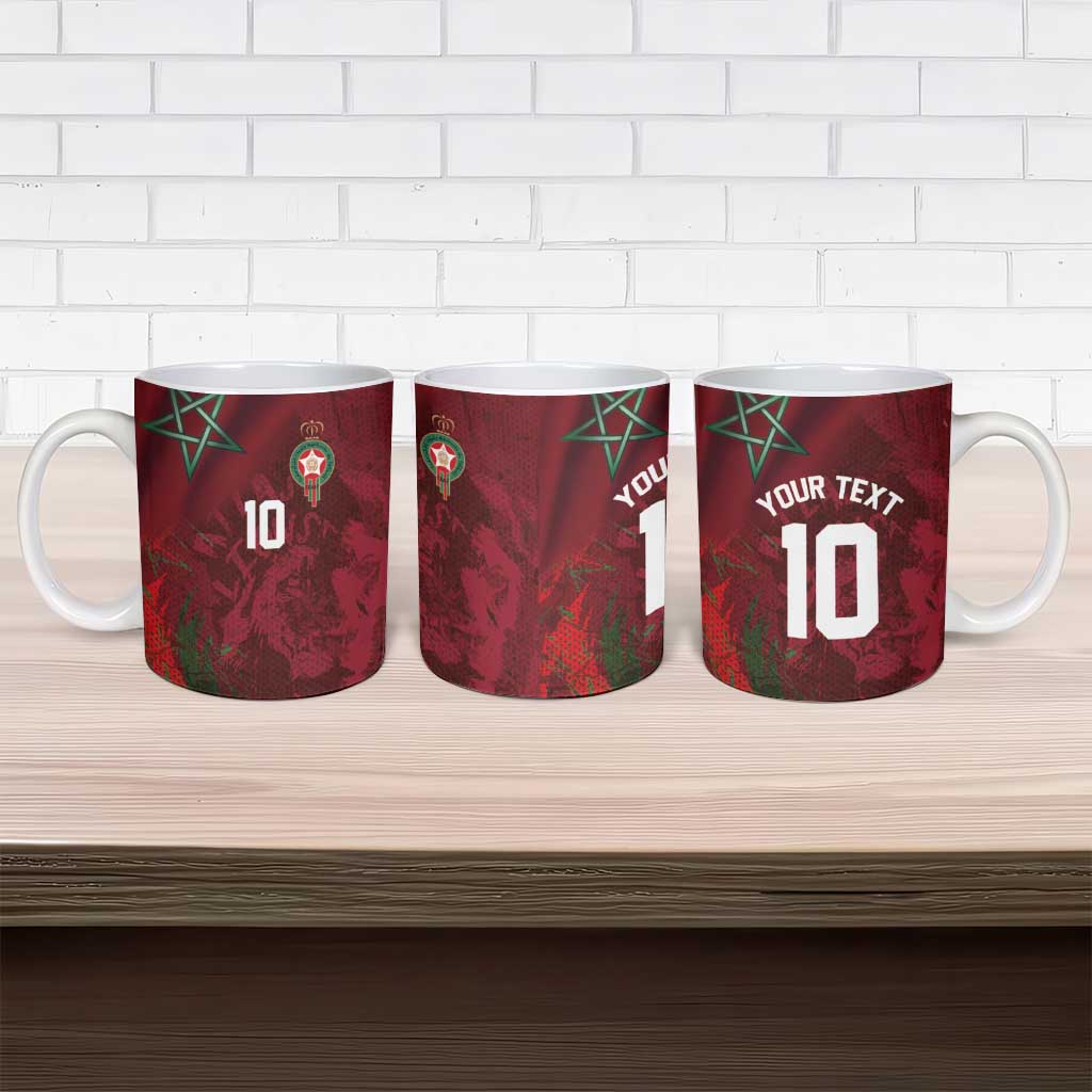 Custom Morocco National Football Ceramic Mug The Atlas Lions Grunge with National Flag - Wonder Print Shop