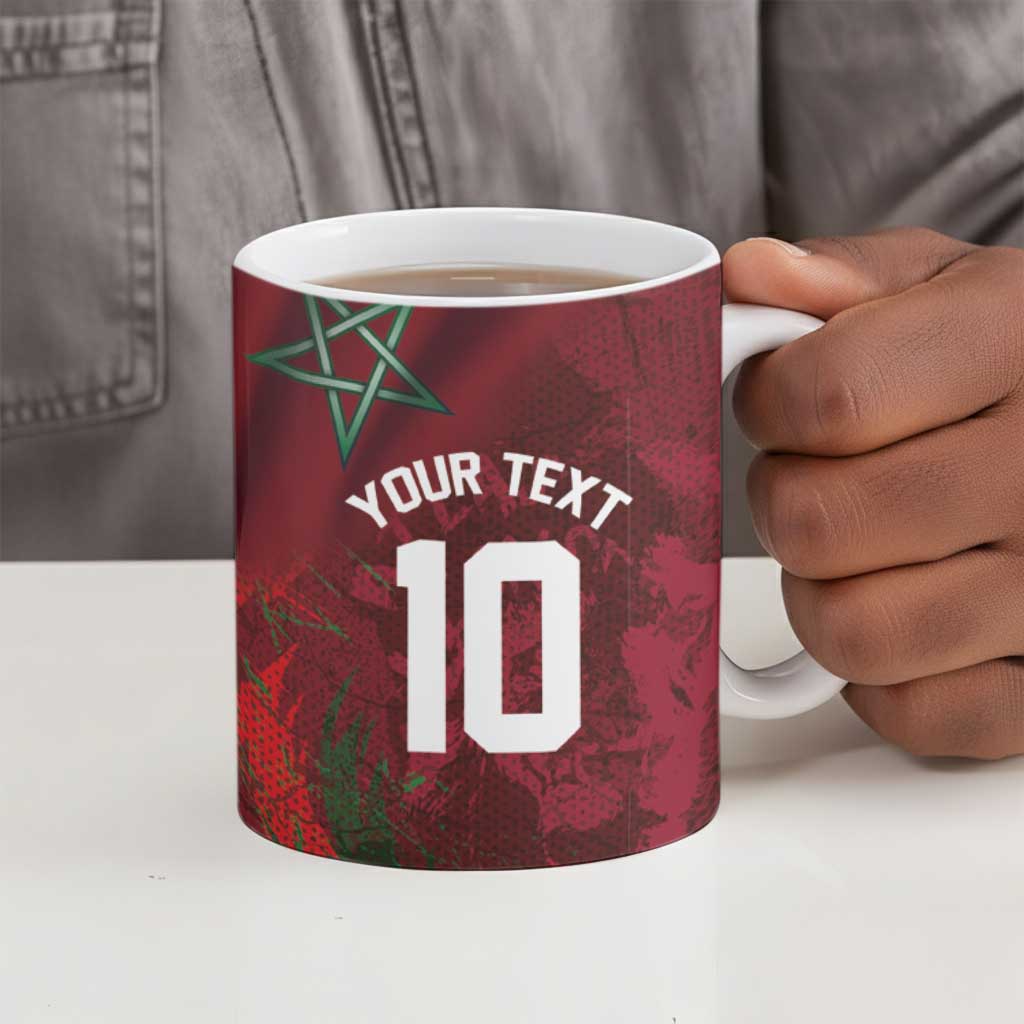 Custom Morocco National Football Ceramic Mug The Atlas Lions Grunge with National Flag - Wonder Print Shop