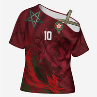 Custom Morocco National Football Cross Shoulder Shirt The Atlas Lions Grunge with National Flag - Wonder Print Shop