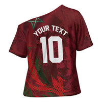 Custom Morocco National Football Cross Shoulder Shirt The Atlas Lions Grunge with National Flag - Wonder Print Shop