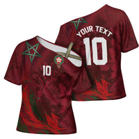 Custom Morocco National Football Cross Shoulder Shirt The Atlas Lions Grunge with National Flag - Wonder Print Shop