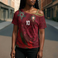 Custom Morocco National Football Cross Shoulder Shirt The Atlas Lions Grunge with National Flag - Wonder Print Shop