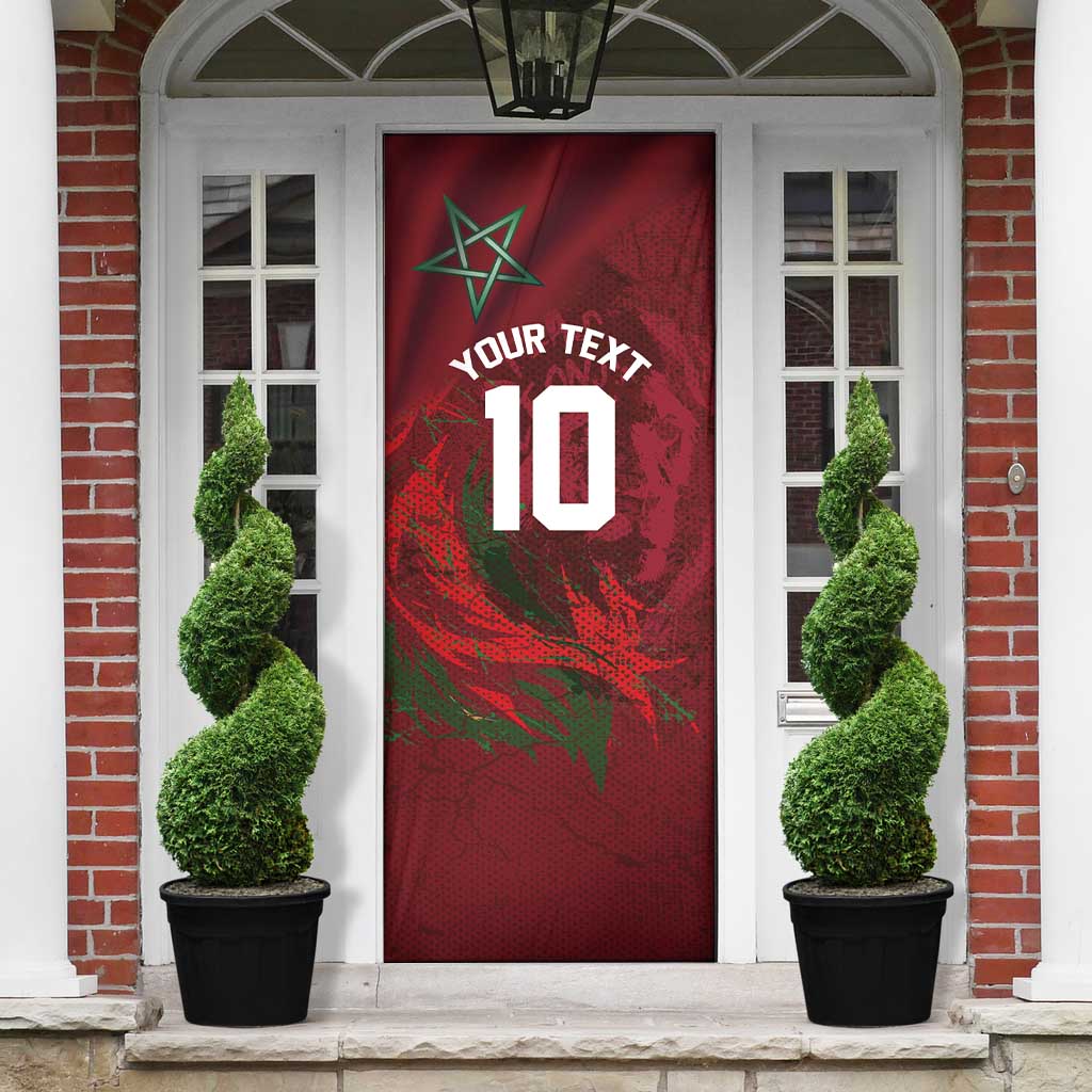Custom Morocco National Football Door Cover The Atlas Lions Grunge with National Flag - Wonder Print Shop