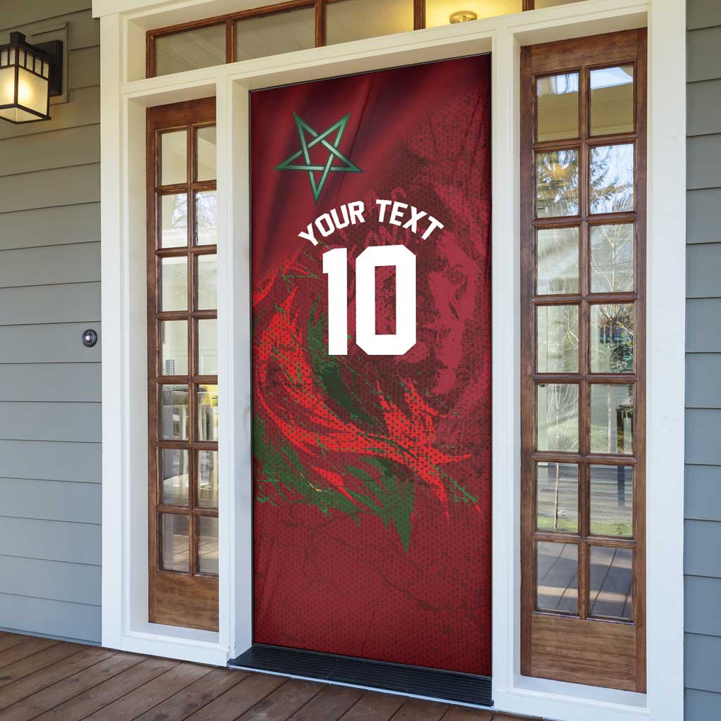 Custom Morocco National Football Door Cover The Atlas Lions Grunge with National Flag - Wonder Print Shop