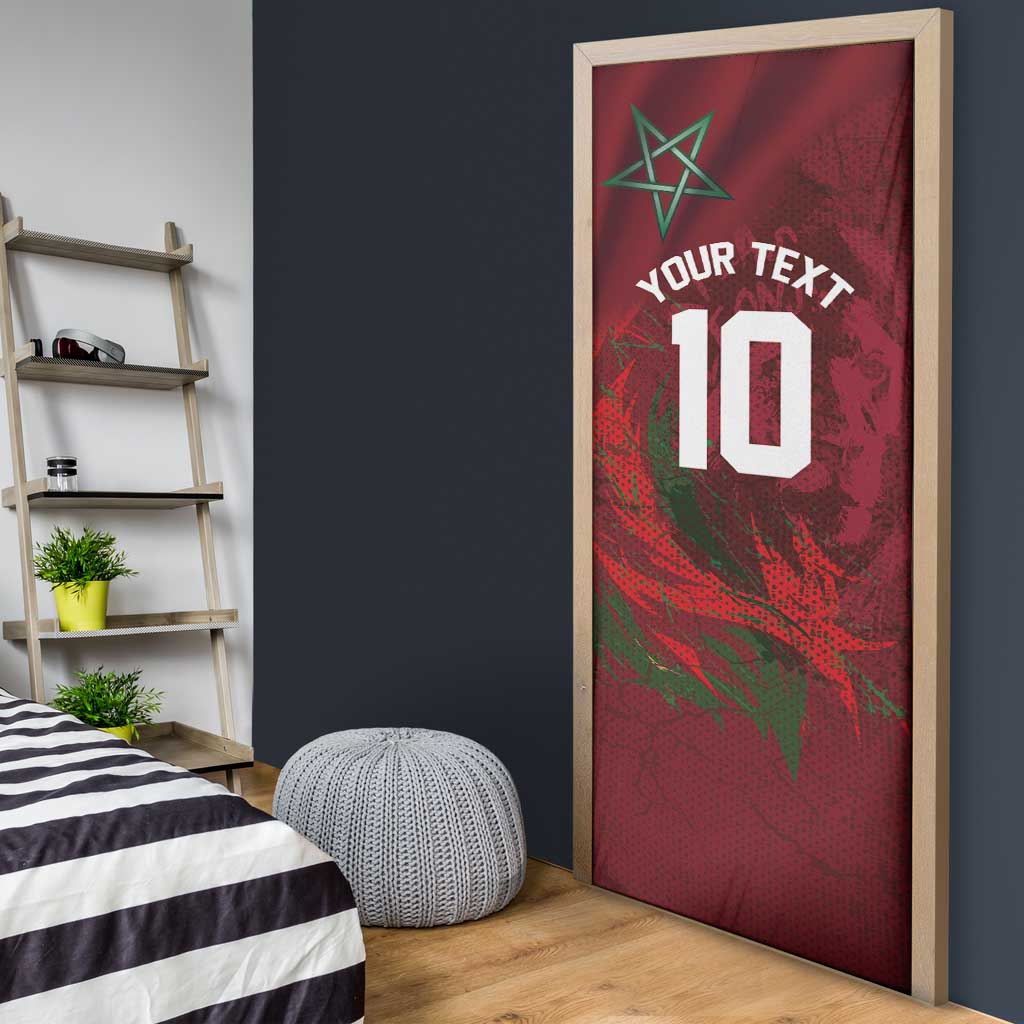 Custom Morocco National Football Door Cover The Atlas Lions Grunge with National Flag - Wonder Print Shop