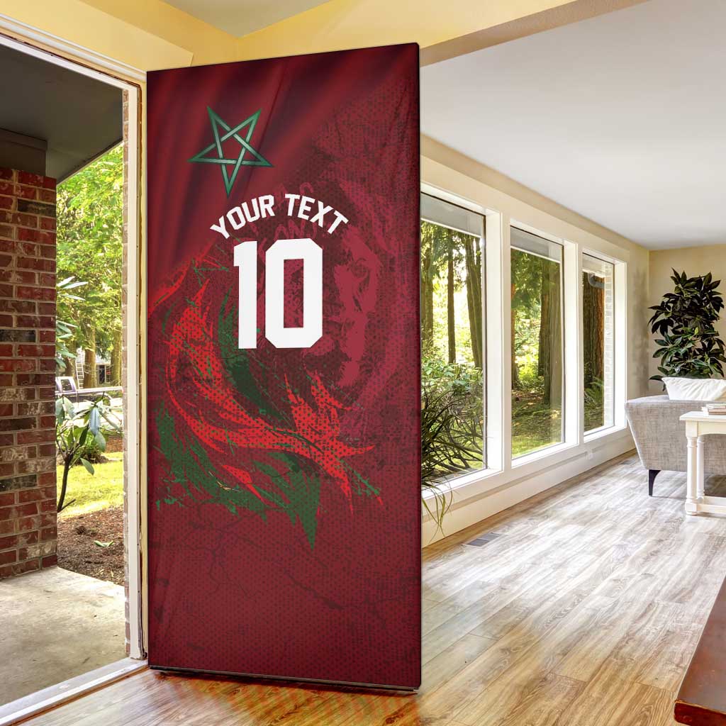 Custom Morocco National Football Door Cover The Atlas Lions Grunge with National Flag - Wonder Print Shop