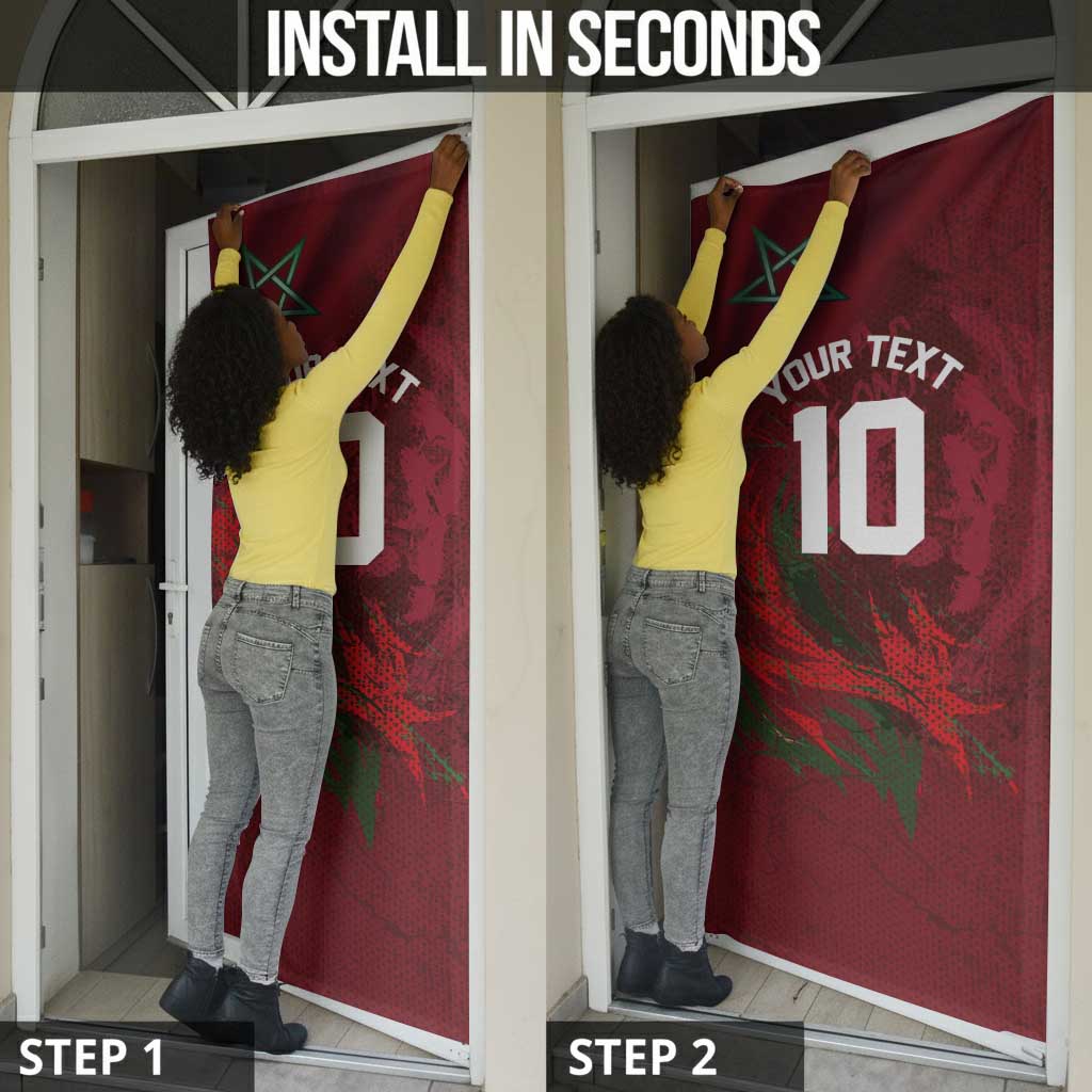 Custom Morocco National Football Door Cover The Atlas Lions Grunge with National Flag - Wonder Print Shop