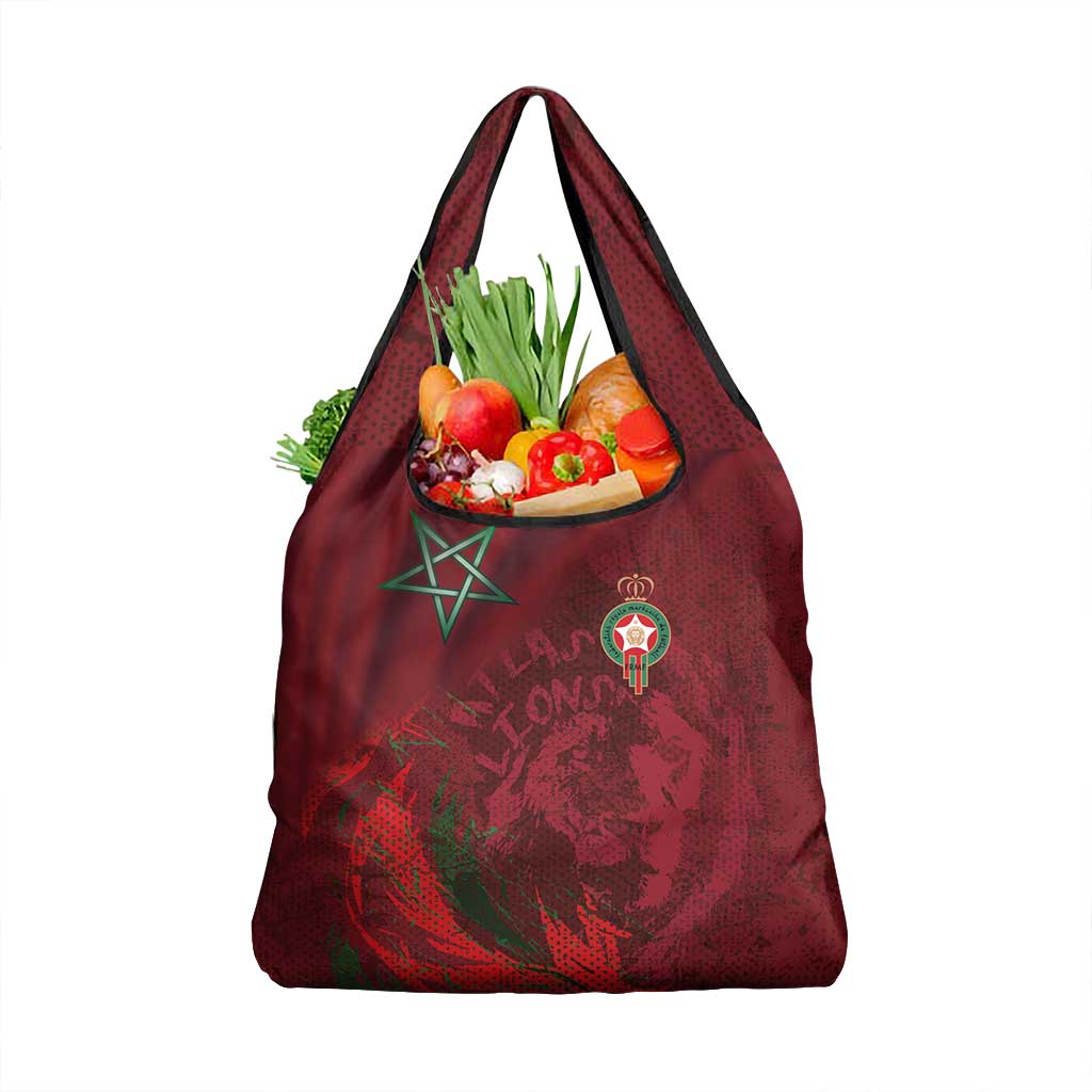 Morocco National Football Grocery Bag The Atlas Lions Grunge with National Flag - Wonder Print Shop