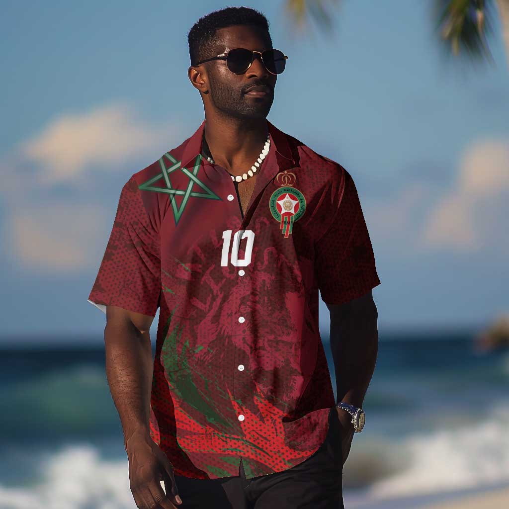 Custom Morocco National Football Hawaiian Shirt The Atlas Lions Grunge with National Flag - Wonder Print Shop