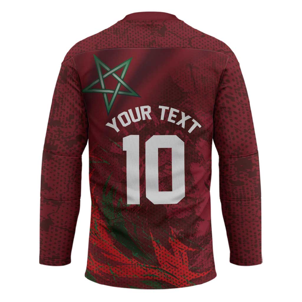 Custom Morocco National Football Hockey Jersey The Atlas Lions Grunge with National Flag - Wonder Print Shop