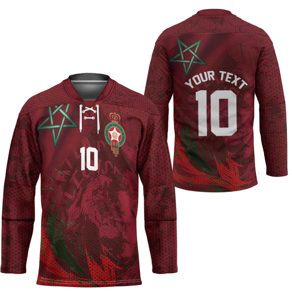 Custom Morocco National Football Hockey Jersey The Atlas Lions Grunge with National Flag - Wonder Print Shop