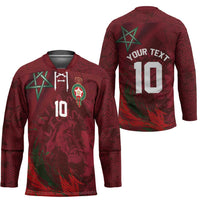 Custom Morocco National Football Hockey Jersey The Atlas Lions Grunge with National Flag - Wonder Print Shop
