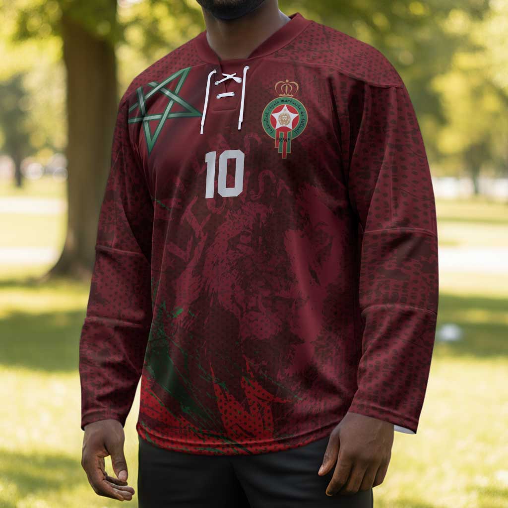 Custom Morocco National Football Hockey Jersey The Atlas Lions Grunge with National Flag - Wonder Print Shop