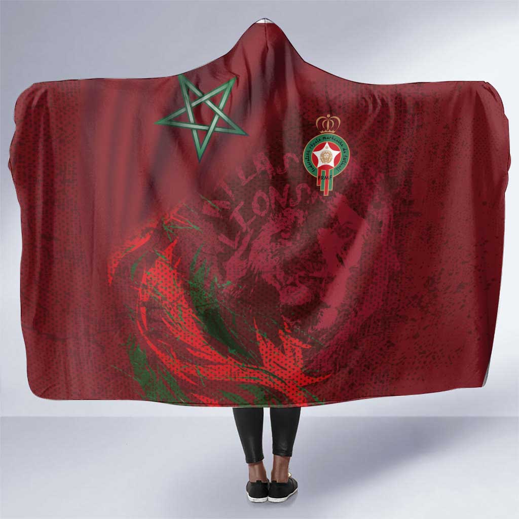 Morocco National Football Hooded Blanket The Atlas Lions Grunge with National Flag - Wonder Print Shop