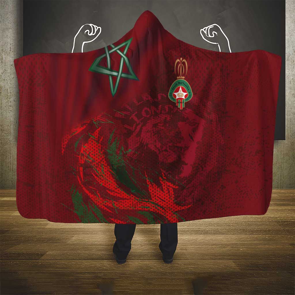 Morocco National Football Hooded Blanket The Atlas Lions Grunge with National Flag - Wonder Print Shop