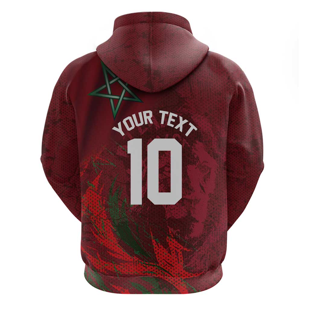 Custom Morocco National Football Hoodie The Atlas Lions Grunge with National Flag - Wonder Print Shop