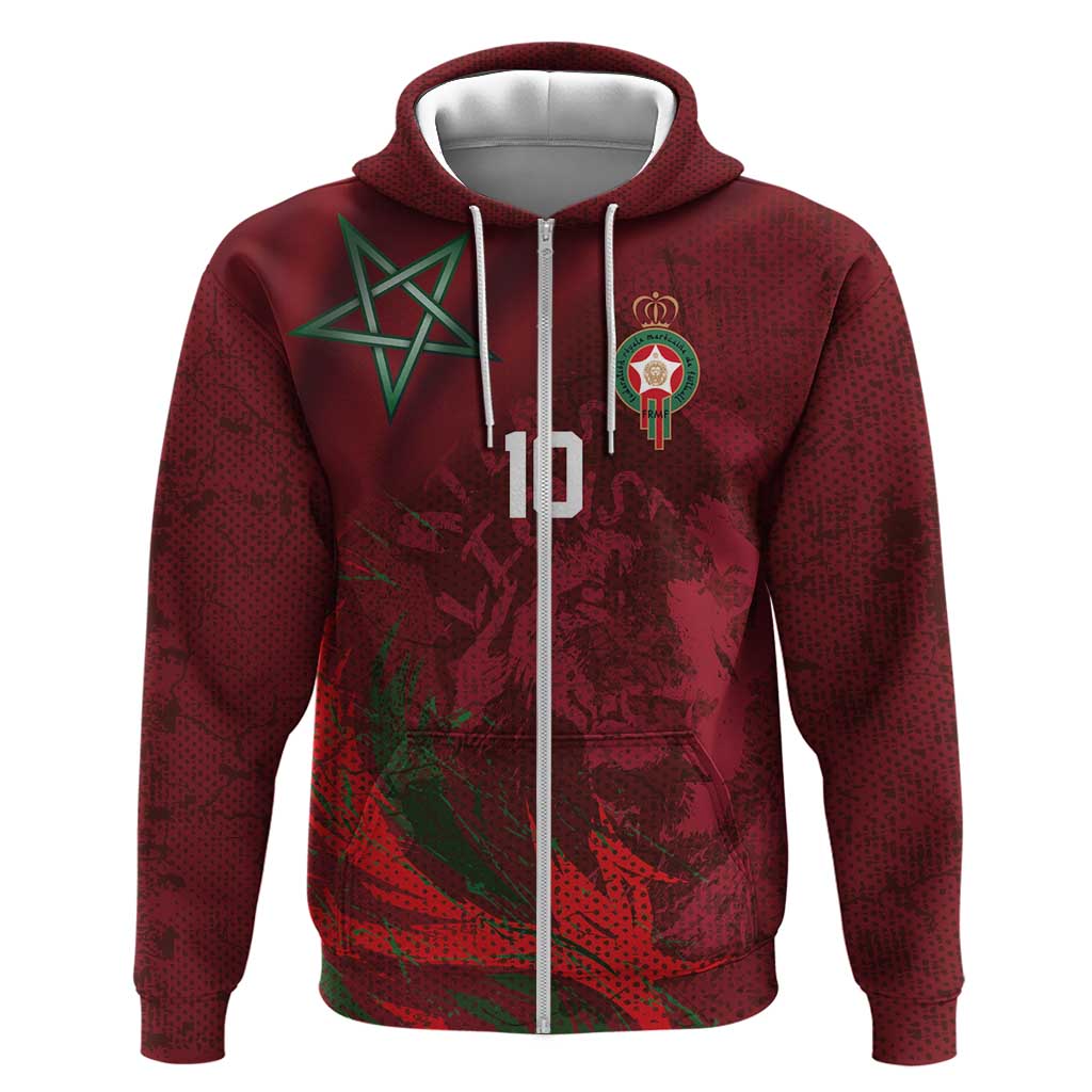 Custom Morocco National Football Hoodie The Atlas Lions Grunge with National Flag - Wonder Print Shop