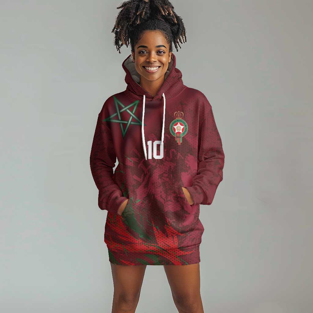 Custom Morocco National Football Hoodie Dress The Atlas Lions Grunge with National Flag - Wonder Print Shop