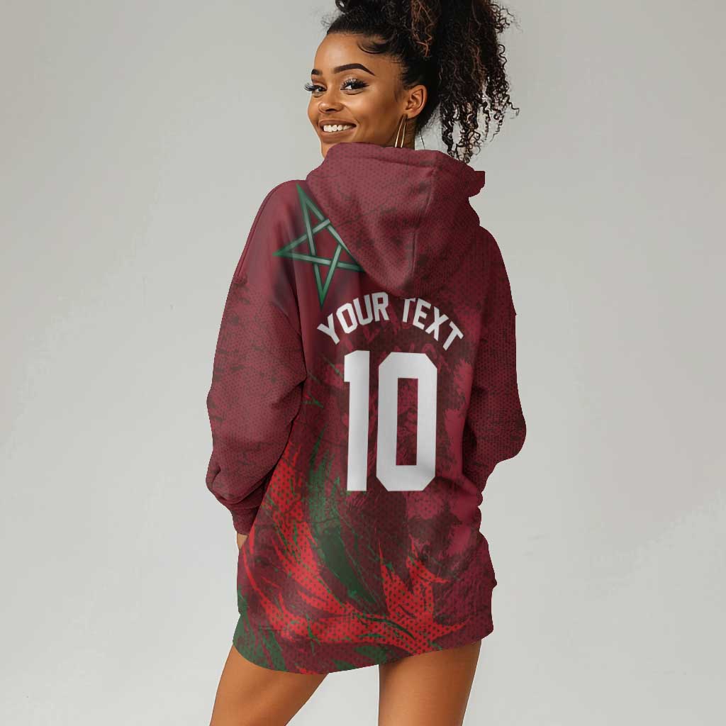 Custom Morocco National Football Hoodie Dress The Atlas Lions Grunge with National Flag - Wonder Print Shop