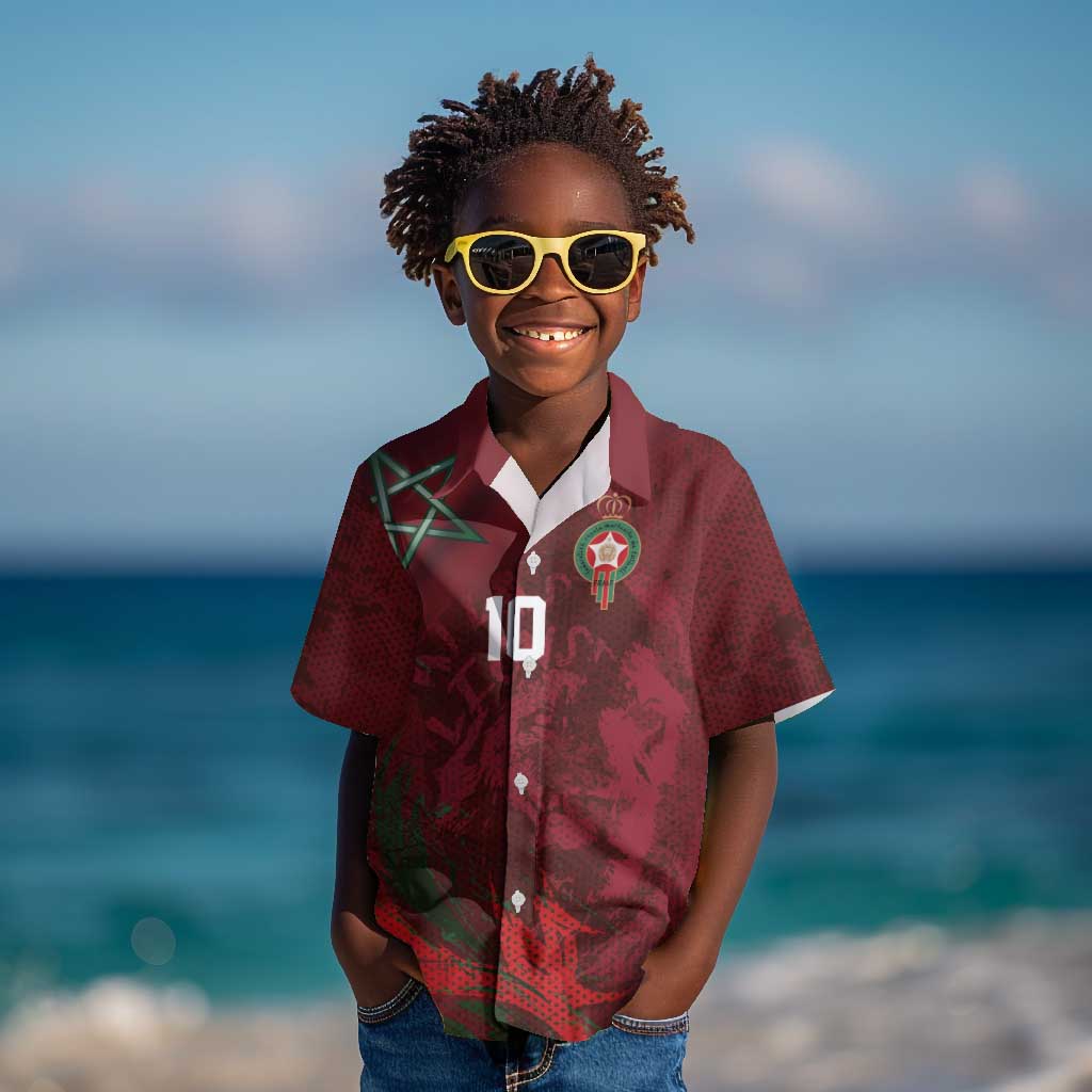 Custom Morocco National Football Kid Hawaiian Shirt The Atlas Lions Grunge with National Flag - Wonder Print Shop