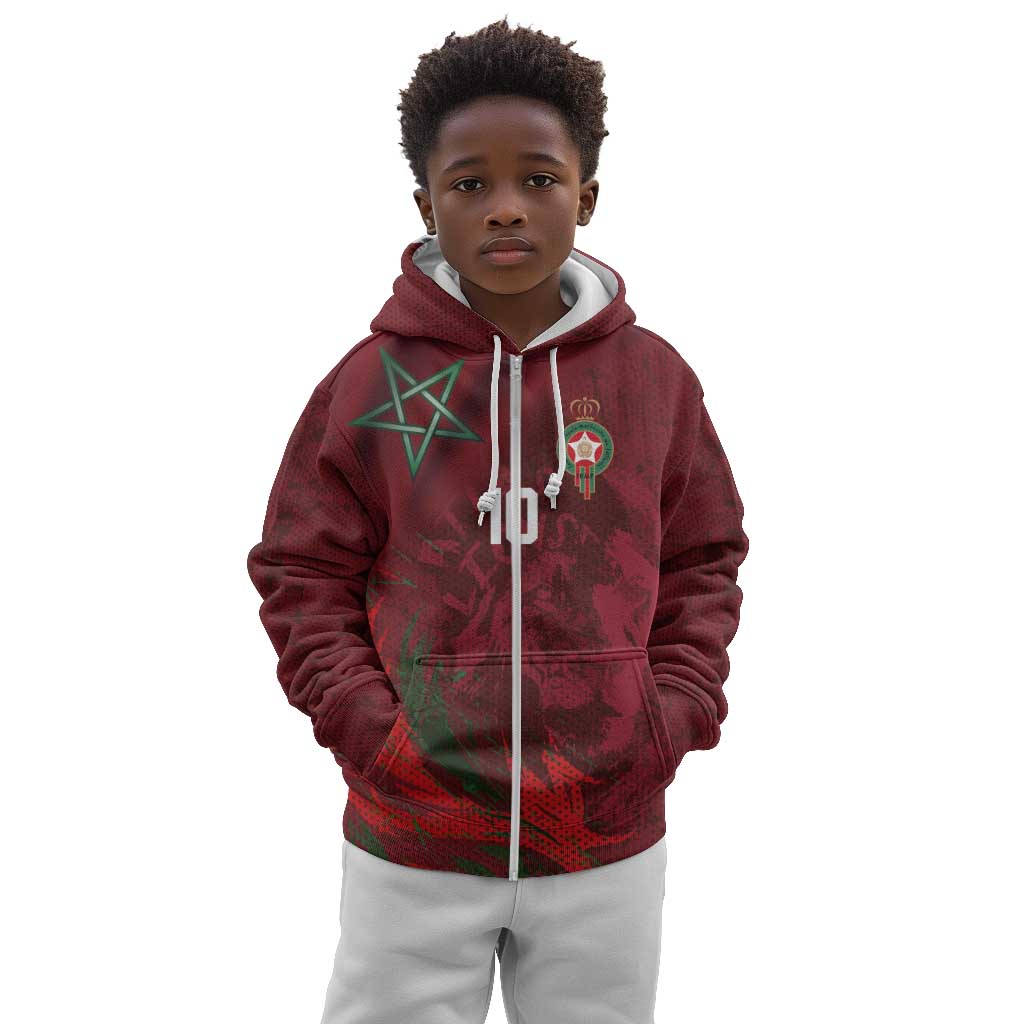 Custom Morocco National Football Kid Hoodie The Atlas Lions Grunge with National Flag - Wonder Print Shop