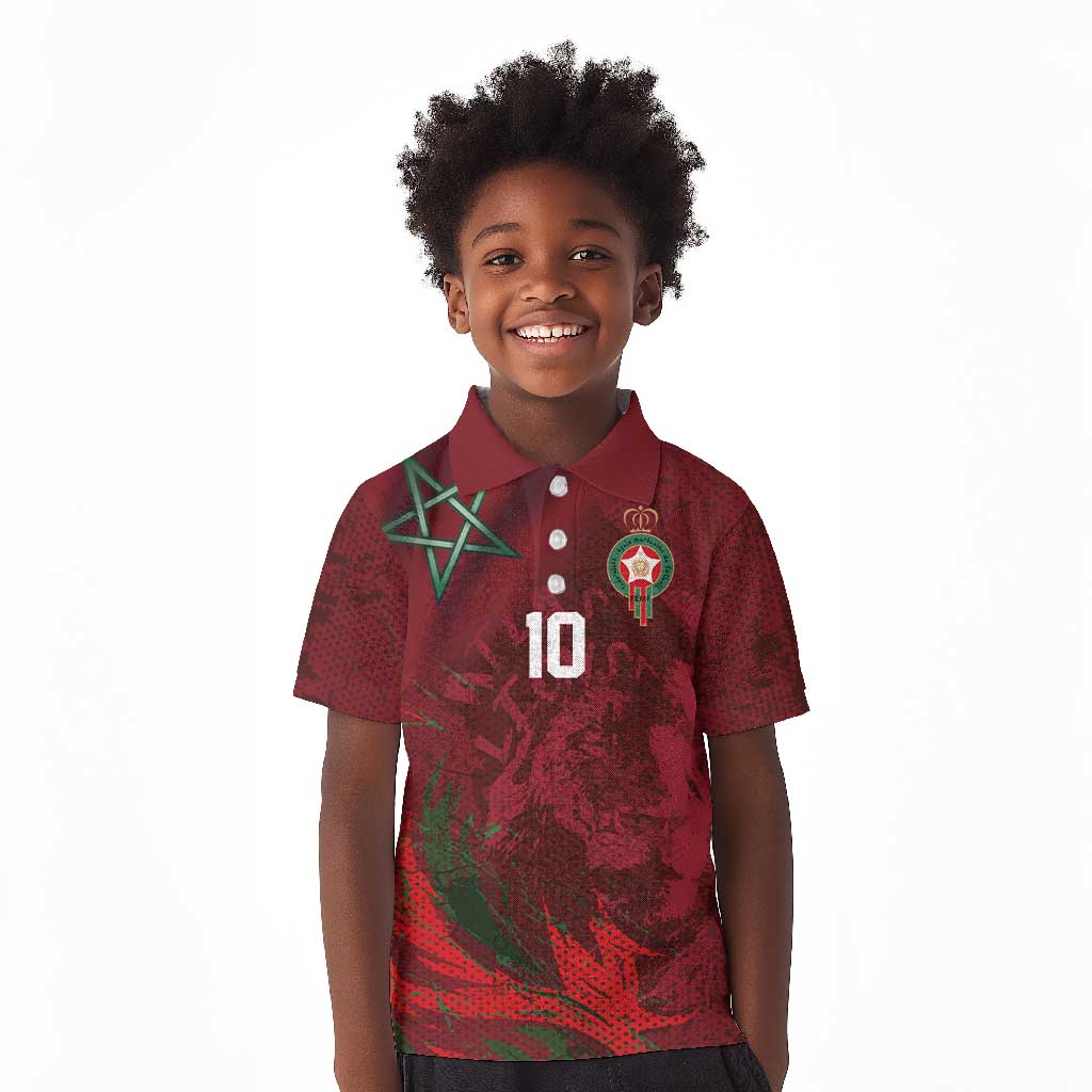 Custom Morocco National Football Kid Polo Shirt The Atlas Lions Grunge with National Flag - Wonder Print Shop