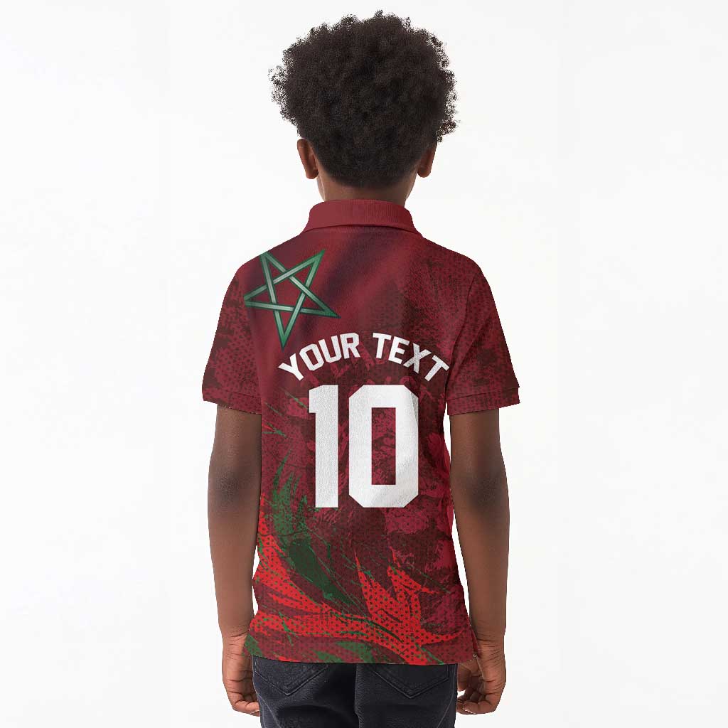 Custom Morocco National Football Kid Polo Shirt The Atlas Lions Grunge with National Flag - Wonder Print Shop