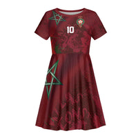 Custom Morocco National Football Kid Short Sleeve Dress The Atlas Lions Grunge with National Flag - Wonder Print Shop