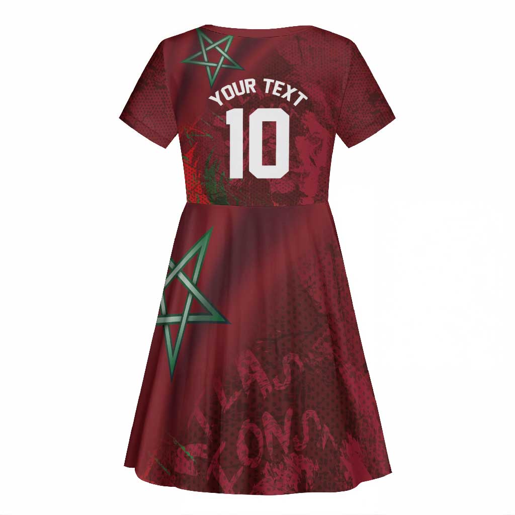 Custom Morocco National Football Kid Short Sleeve Dress The Atlas Lions Grunge with National Flag - Wonder Print Shop