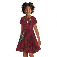Custom Morocco National Football Kid Short Sleeve Dress The Atlas Lions Grunge with National Flag - Wonder Print Shop