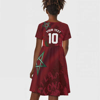 Custom Morocco National Football Kid Short Sleeve Dress The Atlas Lions Grunge with National Flag - Wonder Print Shop