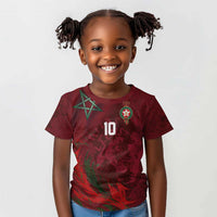 Custom Morocco National Football Kid T shirt The Atlas Lions Grunge with National Flag - Wonder Print Shop