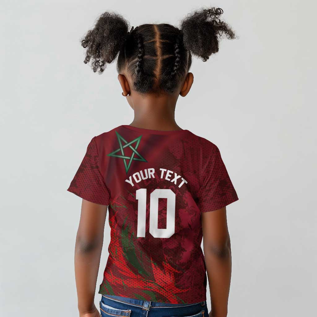 Custom Morocco National Football Kid T shirt The Atlas Lions Grunge with National Flag - Wonder Print Shop