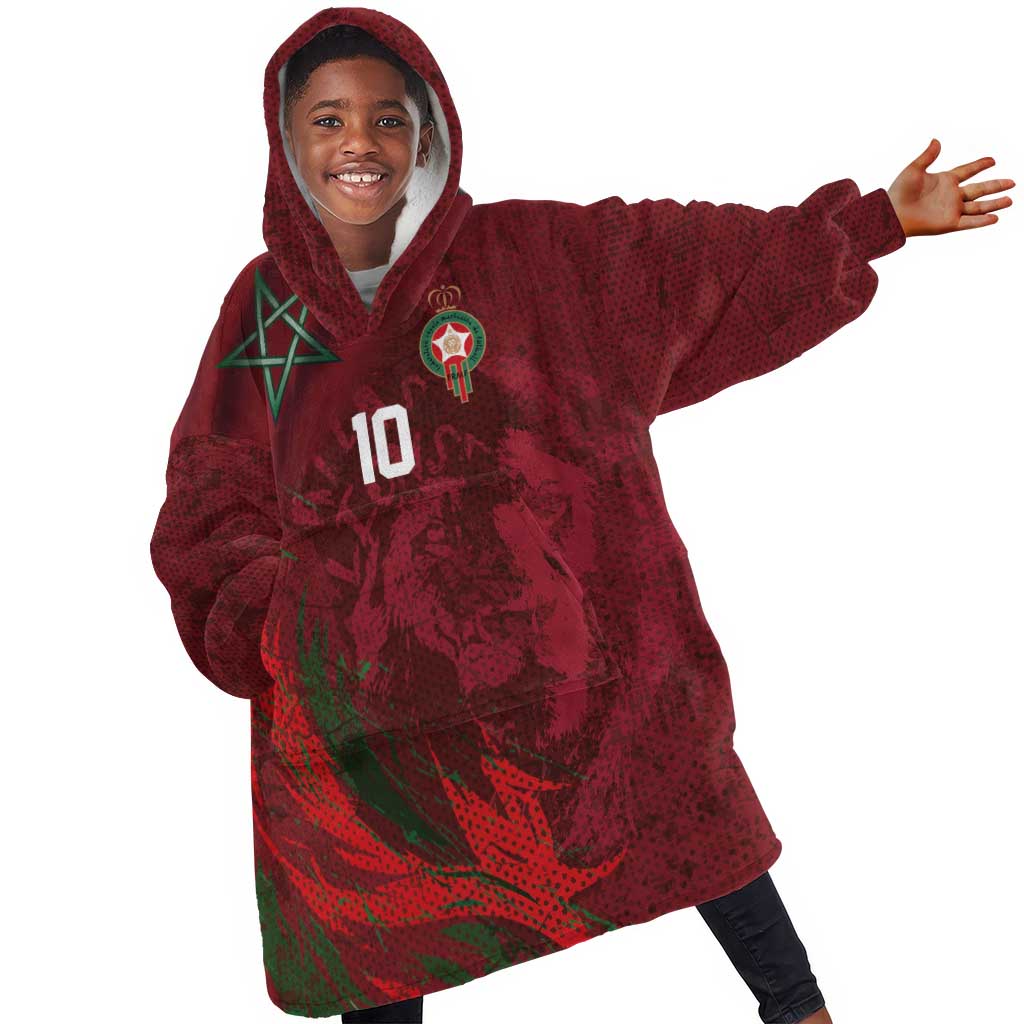 Custom Morocco National Football Kid Wearable Blanket Hoodie The Atlas Lions Grunge with National Flag - Wonder Print Shop