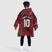 Custom Morocco National Football Kid Wearable Blanket Hoodie The Atlas Lions Grunge with National Flag - Wonder Print Shop