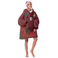 Custom Morocco National Football Kid Wearable Blanket Hoodie The Atlas Lions Grunge with National Flag - Wonder Print Shop