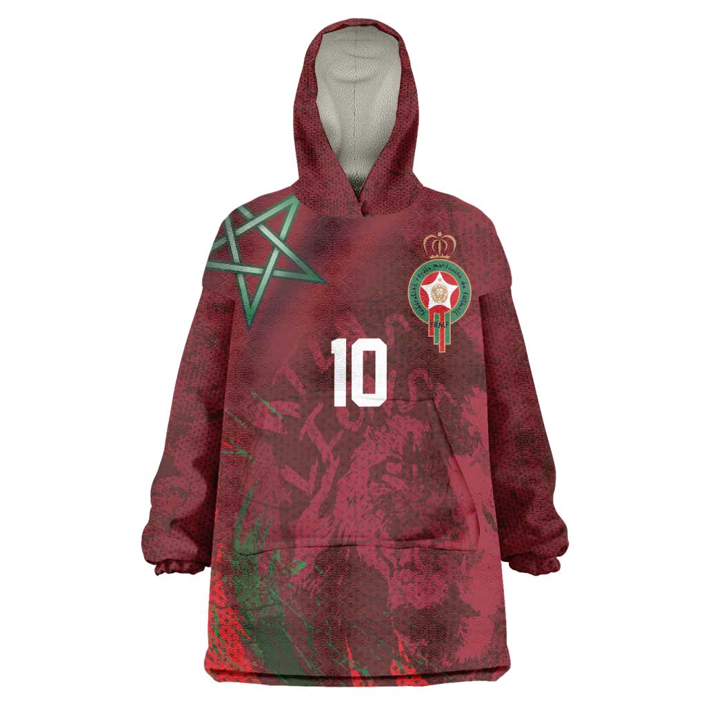 Custom Morocco National Football Kid Wearable Blanket Hoodie The Atlas Lions Grunge with National Flag - Wonder Print Shop