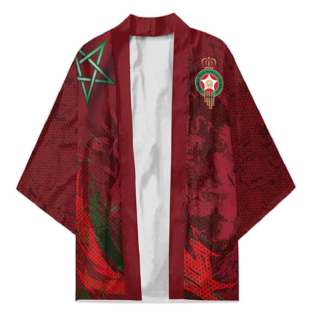 Custom Morocco National Football Kimono The Atlas Lions Grunge with National Flag - Wonder Print Shop