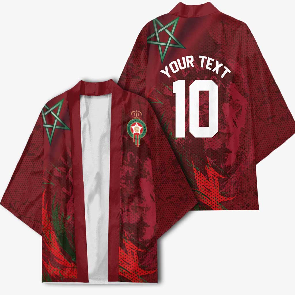 Custom Morocco National Football Kimono The Atlas Lions Grunge with National Flag - Wonder Print Shop